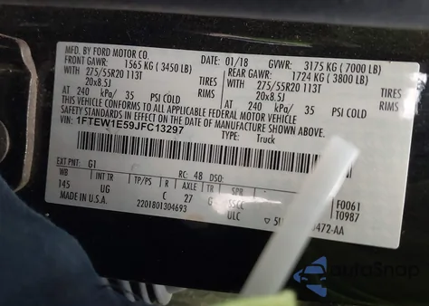 2018 Ford F-150 Xlt из США, поврежденный, VIN 1FTEW1E59JFC13297